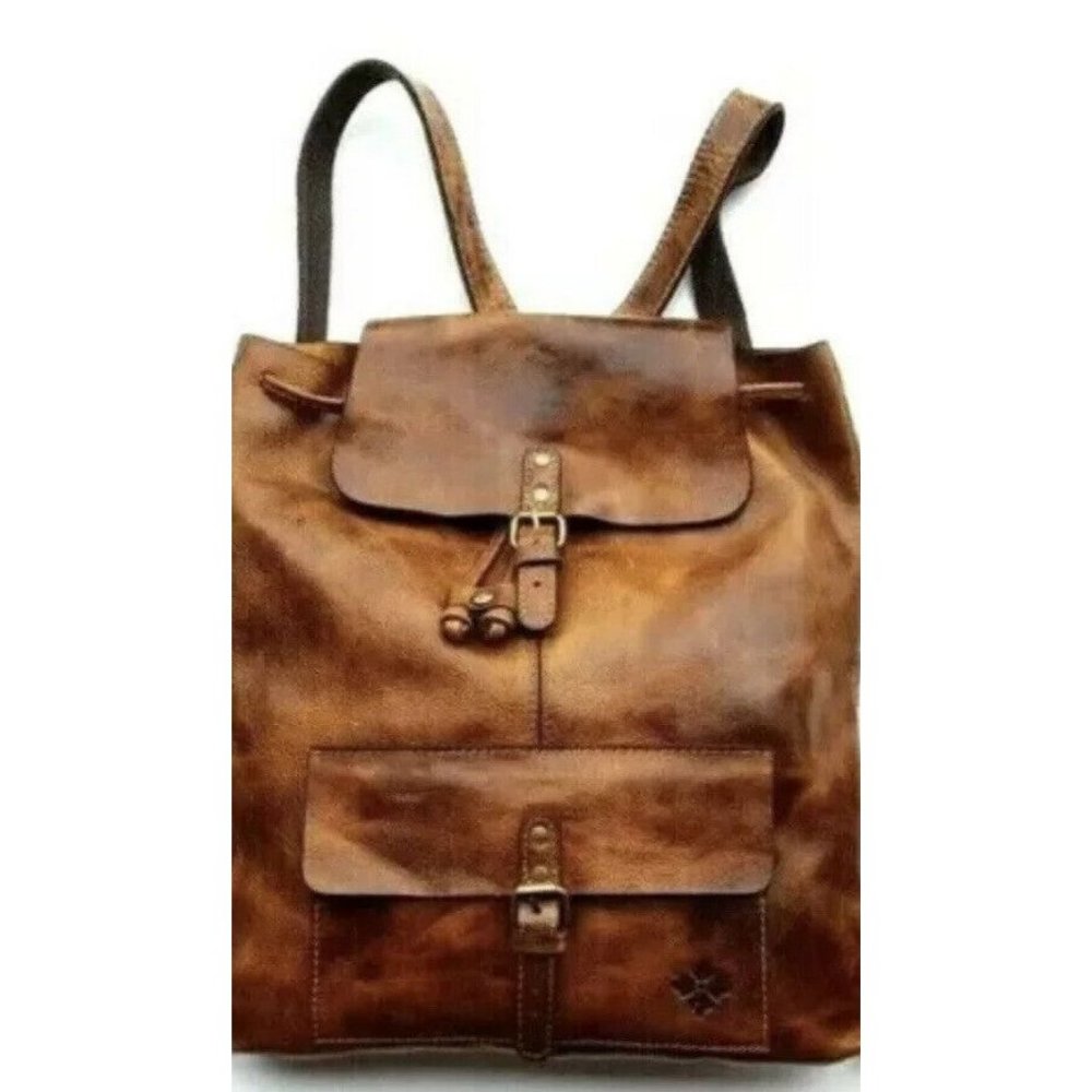 Patricia Nash Atrani Cognac Genuine Italian Distressed Leather Brown Backpack